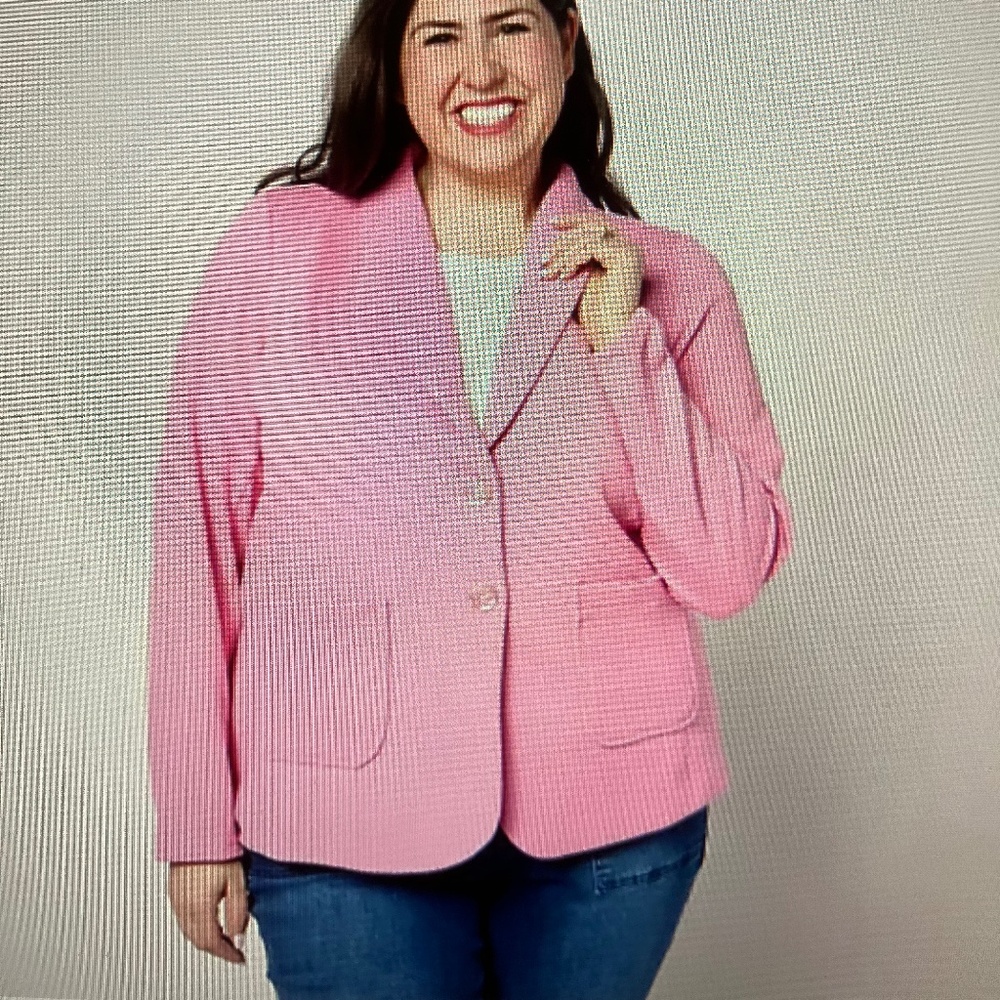 NWOT SUSAN GRAVER WEEKEND MEDIUM PINK HEATHER TWILL KNIT 2 BUTTON BLAZER
